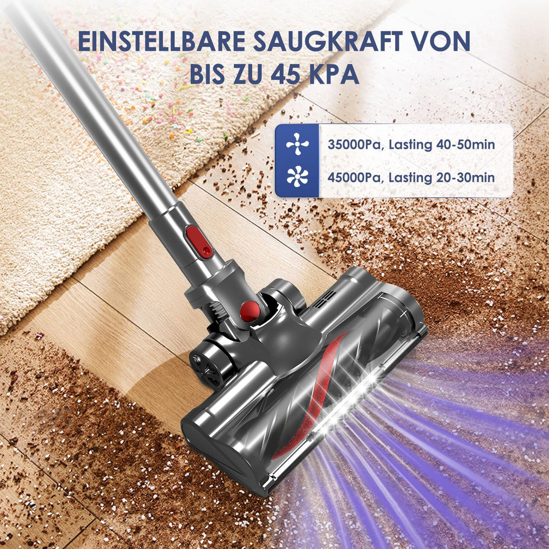 Staubsauger Kabellos, 45000Pa Akku Staubsauger mit Smart Display, 50 Min Laufzeit, Touchscreen, Anti