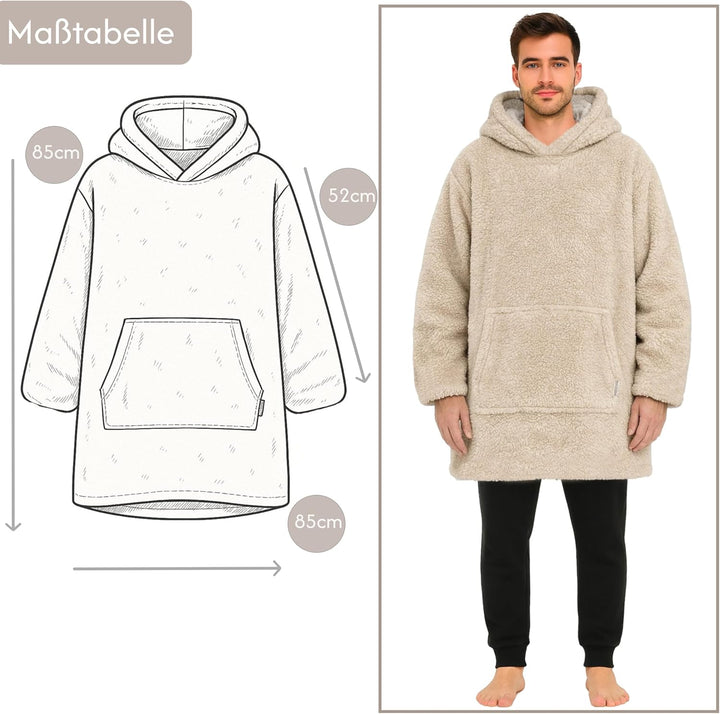 Hoodie Decke mit Ärmeln - Sherpa Wende Deckenpullover Oversize Kuscheldecke zum anziehen Kuschelponc