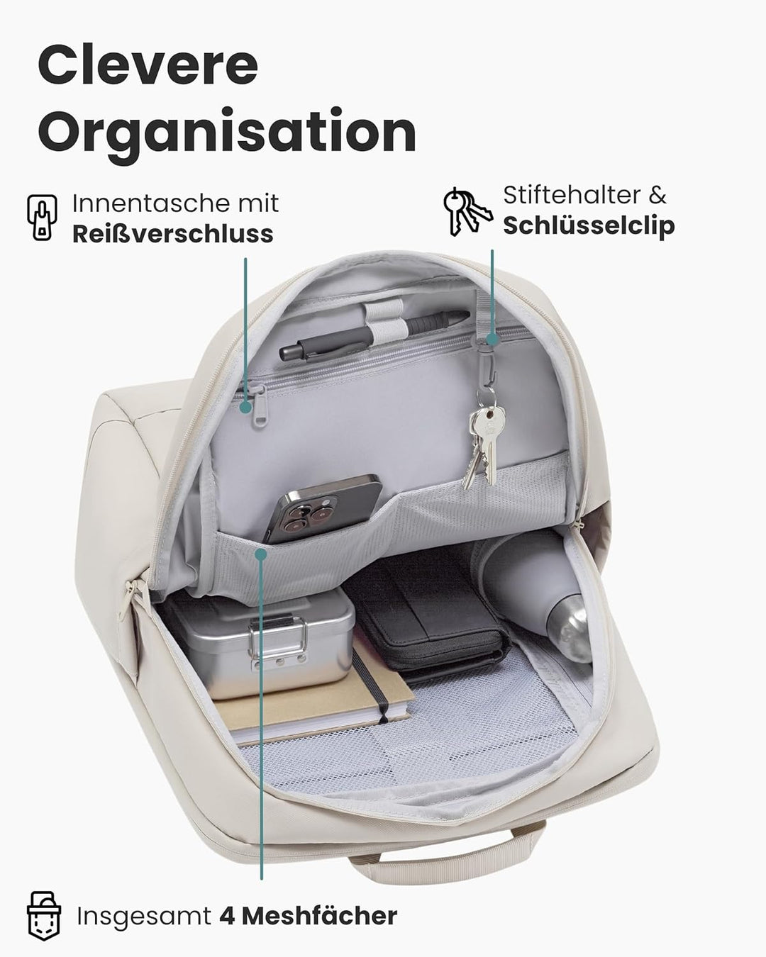 LARKSON Business Laptop Rucksack Herren Beige - Bjarne - Grosser Arbeitsrucksack mit 17 Zoll Laptopf