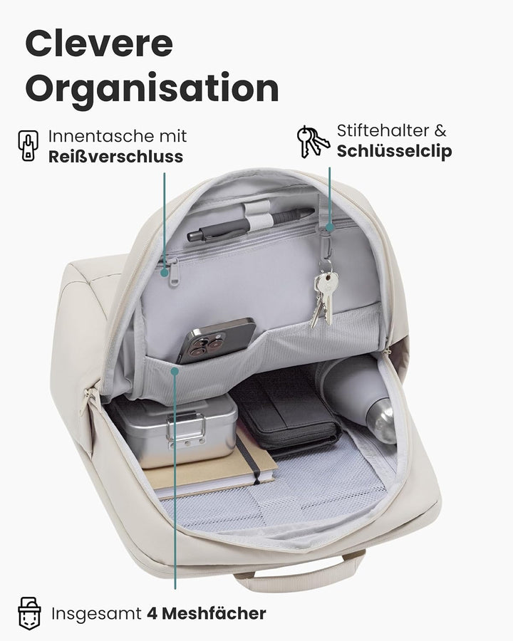 LARKSON Business Laptop Rucksack Herren Beige - Bjarne - Grosser Arbeitsrucksack mit 17 Zoll Laptopf