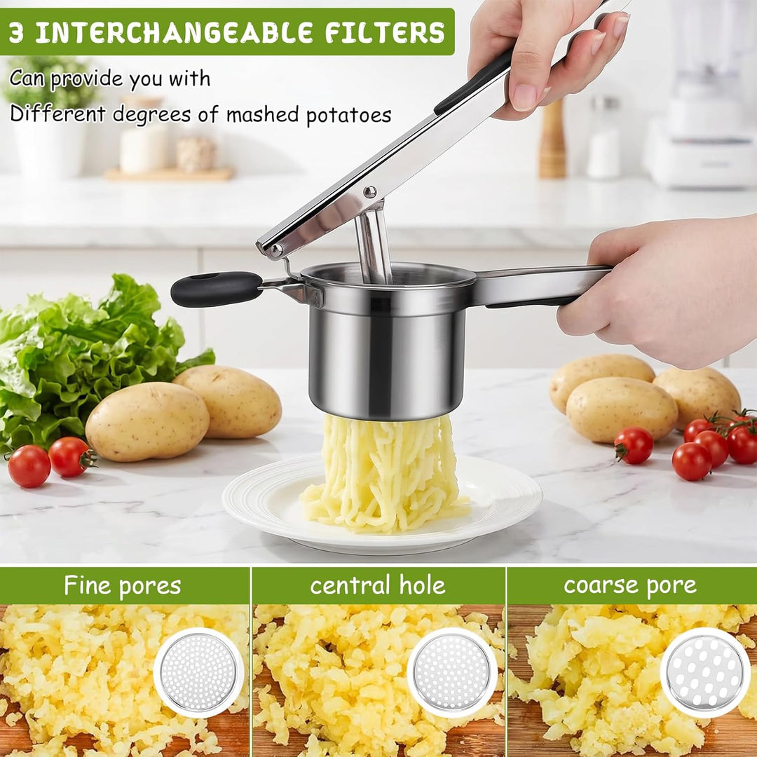 Kartoffelpresse Edelstahl Spagettieis Quetsche 450ml Spaghetti Eispresse mit 3 Austauschbare Sieb un