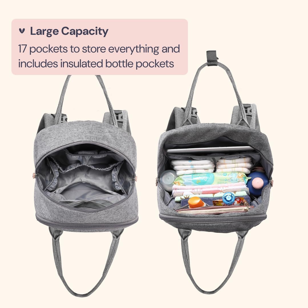 BabbleRoo Baby Wickeltasche/Rucksack, Wickelrucksack lässige Wickeltaschen Grau, Grau