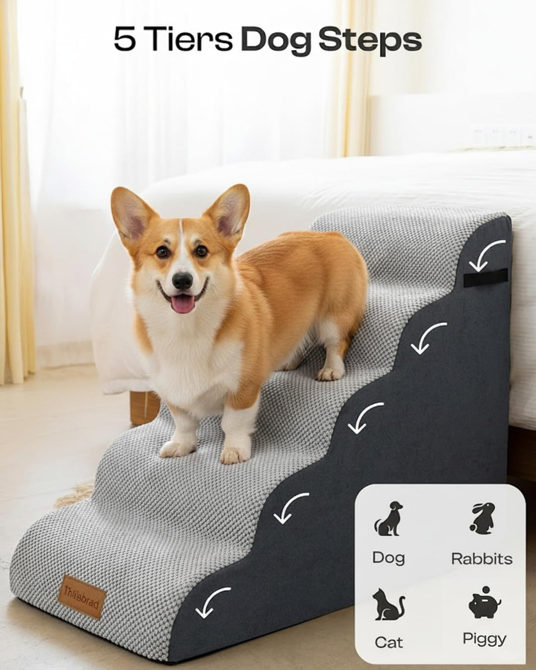 Breiter Hundetreppe 5 Stufen 62cm hoch für Kleine Hunde, Hochdichtem Schaumstoff Haustiertreppe, Was
