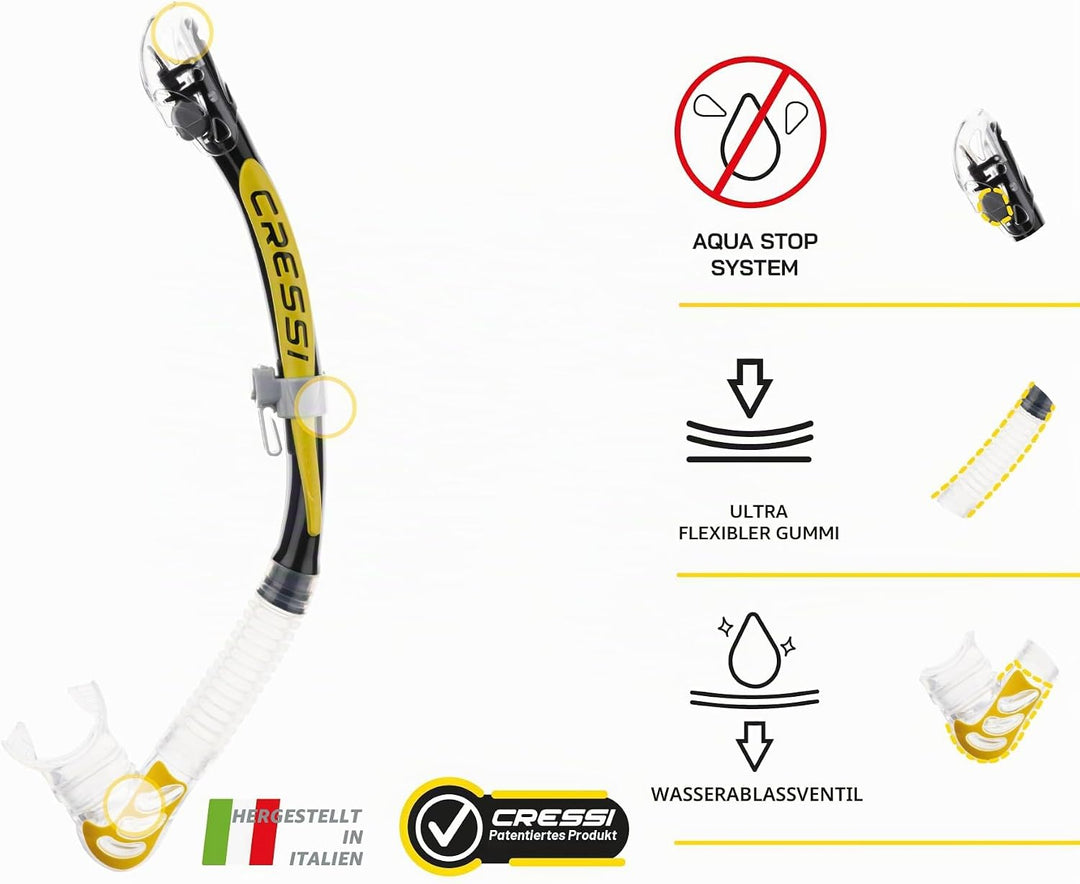 CRESSI Alpha Ultra Dry Snorkel - Trockenschnorchel zum Tauchen, Freitauchen und Schnorcheln, Einheit