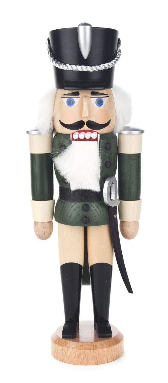 Seiffener Volkskunst Nussknacker Husar ca. 28 cm Esche lasiert grün