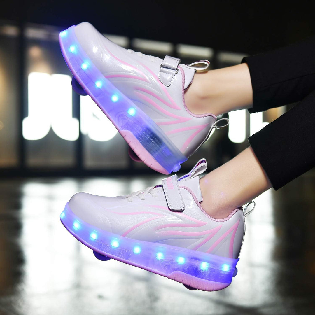 Unisex Kinder USB Wiederaufladbar/LED Licht Skateboardschuhe mit Doppelrad Rollen/Fitnessschuhe Gymn