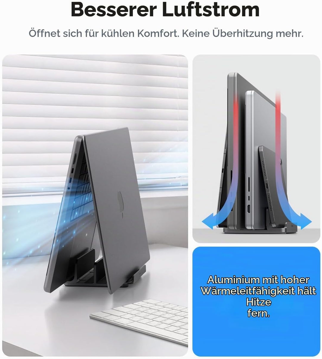 Spigen Vertikaler Laptop-Ständer – 4-in-1 Schreibtisch-Organizer mit verstellbaren Slots (14–22 mm),