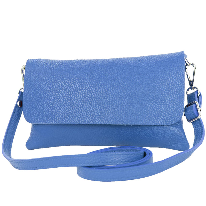 modamoda de - T226 - ital. Leder Clutch Umhängetasche Klein Small Signalblau, Signalblau
