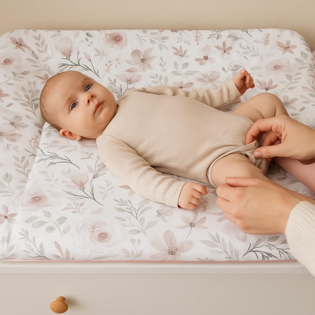 BABEES Wickelauflage Wickelunterlage 75x75 cm 100% Baumwolle Mädchen Junge Baby Kinder zweiseitig (M