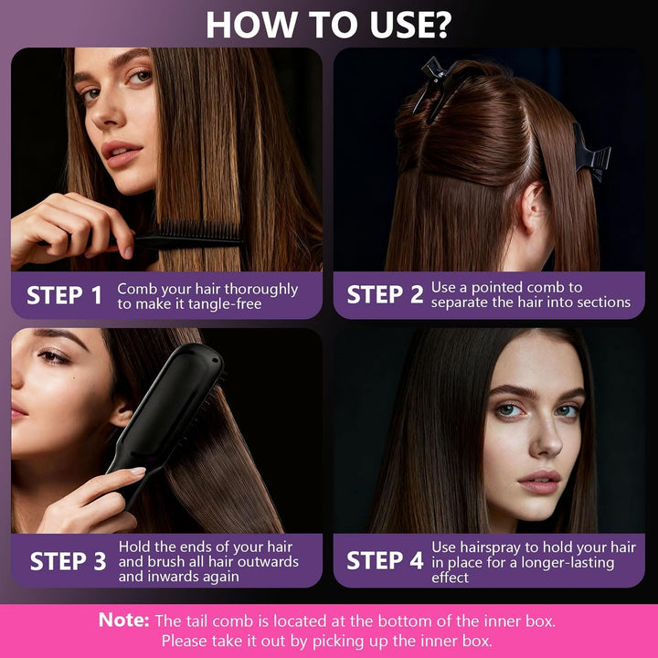 Glättbürste Kabellos, Stylingbürste für Kurze Haare, Glättbürste mit LED-Anzeige, Stylingbürste 3 Te