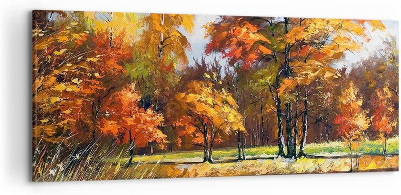 Wandbilder Dekoration Wohnzimmer Park Herbst Wasser Panorama Bilder auf Leinwand 120x50cm Leinwandbi