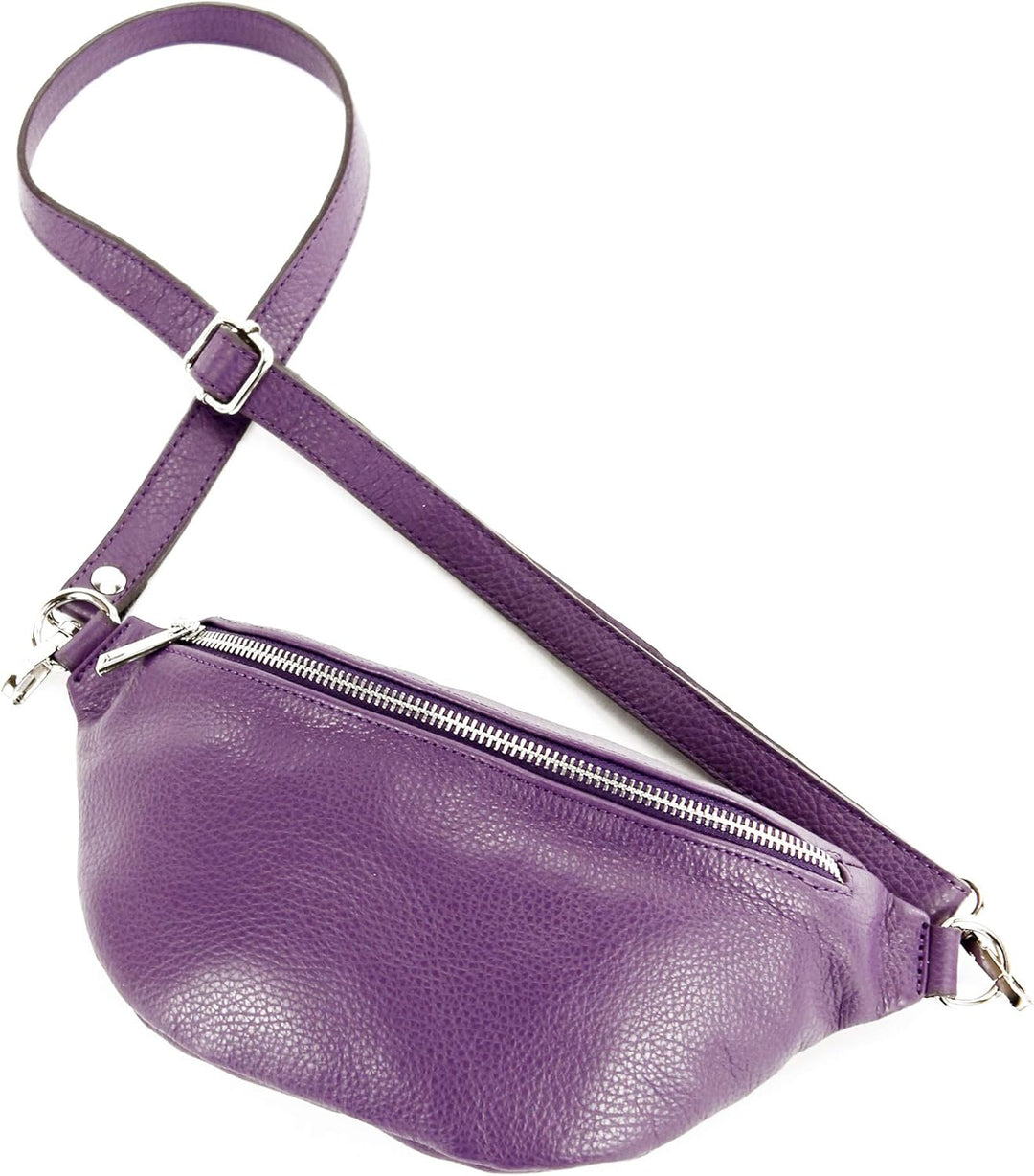 modamoda de - T211 - ital. Hüfttasche Bauchtasche Brusttasche Medium aus weichem Leder, Farbe:Purple
