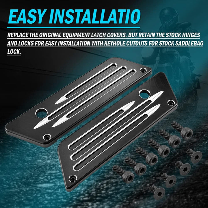 KATUR Motorrad SaddleBag Latches Cover Black Chrome Tief Edge Cut CNC Billet Festsatteltasche Lasche