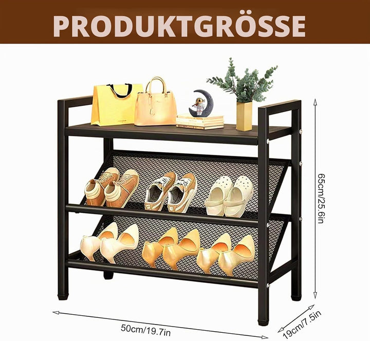 Kompaktes Schuhregal, Schrägtes 3 Ebenen, Schuhschrank Schmal, Schuhständer aus Metall, Schuhaufbewa