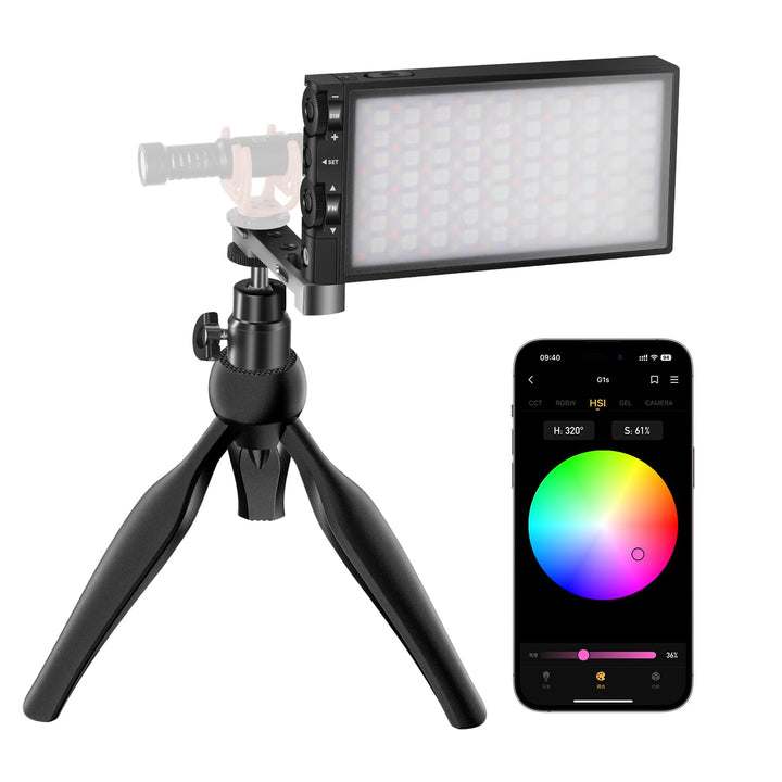 Pixel G1s RGB LED Video Licht mit verstellbarem Stativ (45-156cm), 2500K-8500K 12W Akku und CRI≥97,V