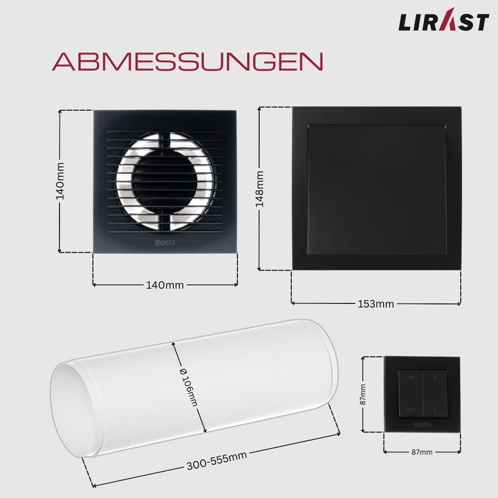 LIRAST 100mm Dezentrale Lüftungsanlage mit Wärmerückgewinnung - Wandlüfter mit Schalter - Lüftung mi