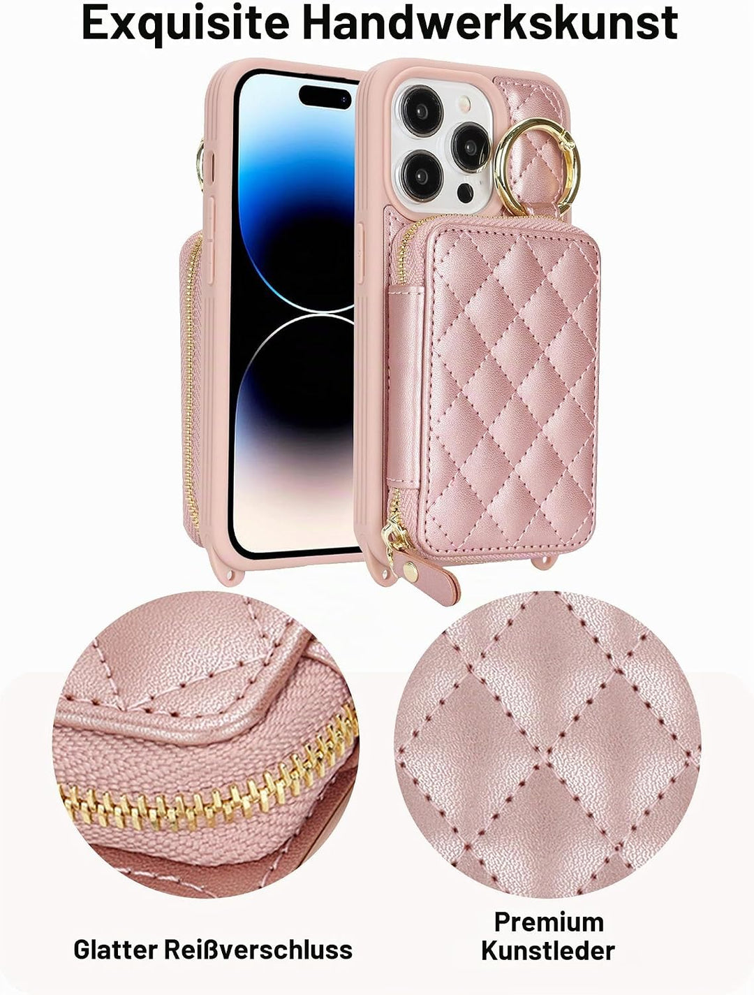 ELTEKER Handyhülle für iPhone 14 Pro Hülle mit Band Verstellbarem Schultergurt, Reissverschluss Geld