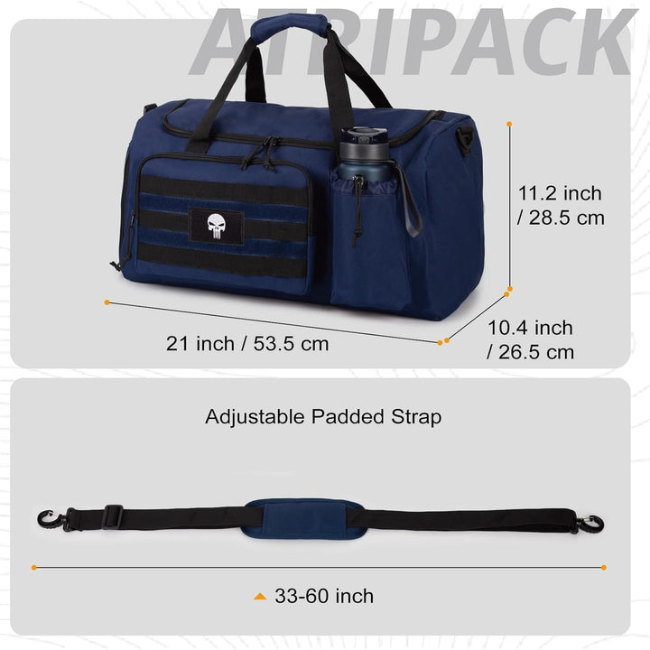 Taktische Sporttasche für Herren, 40L grosse Reisetasche mit Schuhfach, Sporttasche mit Nassfach, Mu