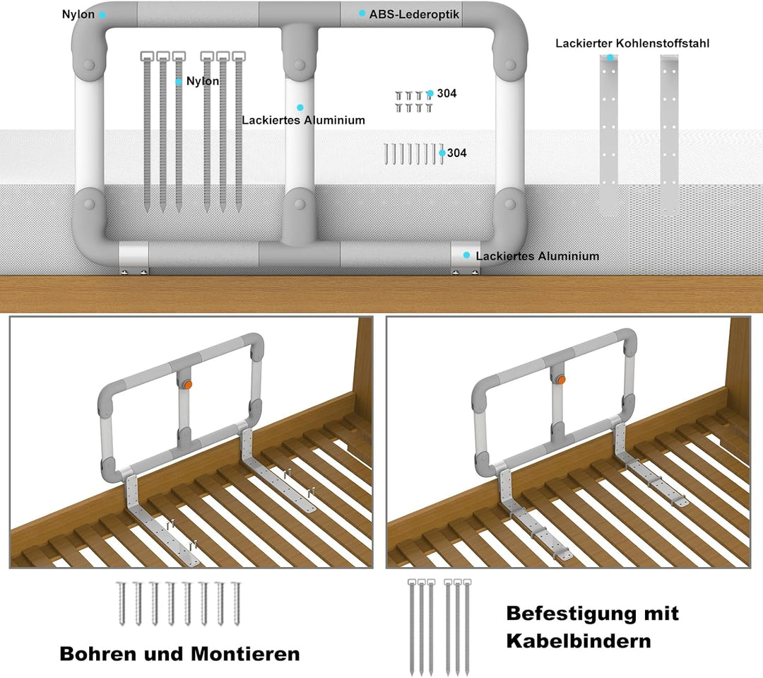 Heuffe Bettgitter Rausfallschutz Senioren Klappbar，Faltbare Bettgriff Aufstehhilfe für Ältere Erwach