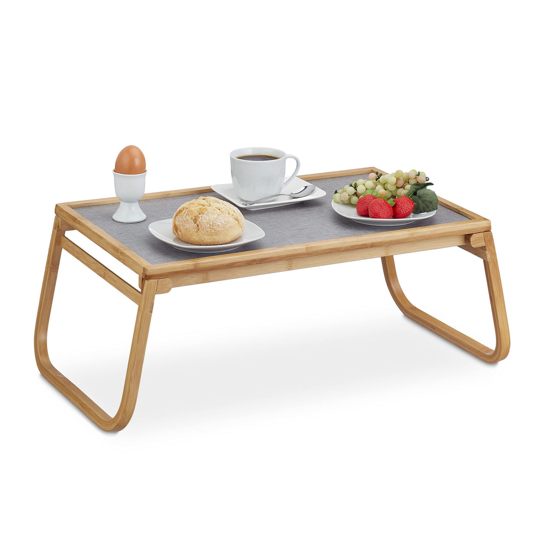 Relaxdays Türstopper Betttablett Bambus, klappbare Beine, erhöhter Rand, Frühstückstablett Bett, HxB