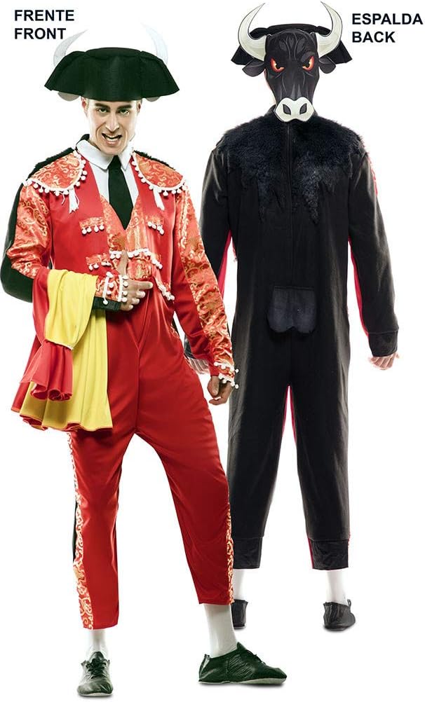 EUROCARNAVALES Herren Wendekostüm Torero Stier Gr. M/L schwarz rot Karneval 9-10 Jahre, 9-10 Jahre