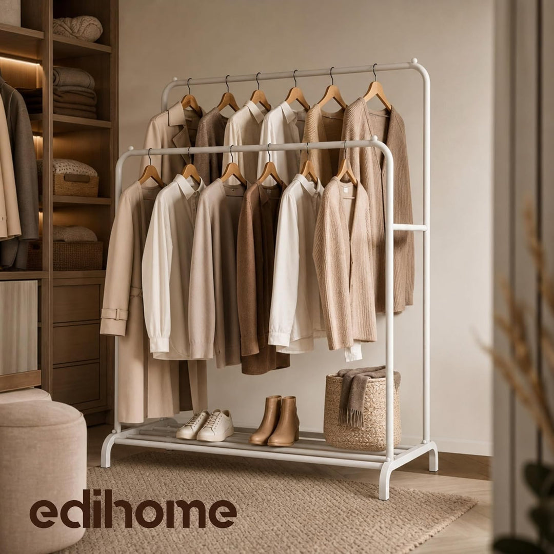 edihome, Kleiderständer, Kleiderstange, Doppelt, 110 x 150 x 54 cm, Schuhregal, Metallisch, Stabil,