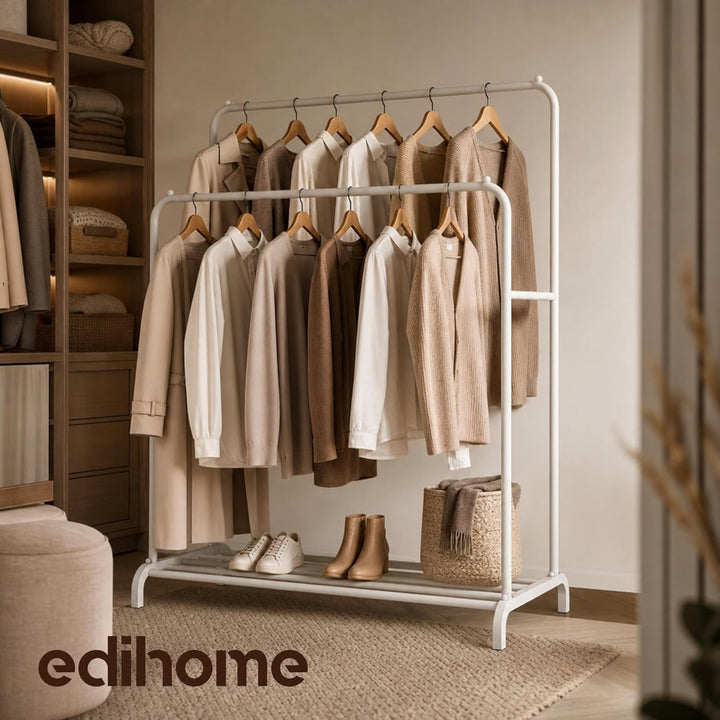 edihome, Kleiderständer, Kleiderstange, Doppelt, 110 x 150 x 54 cm, Schuhregal, Metallisch, Stabil,