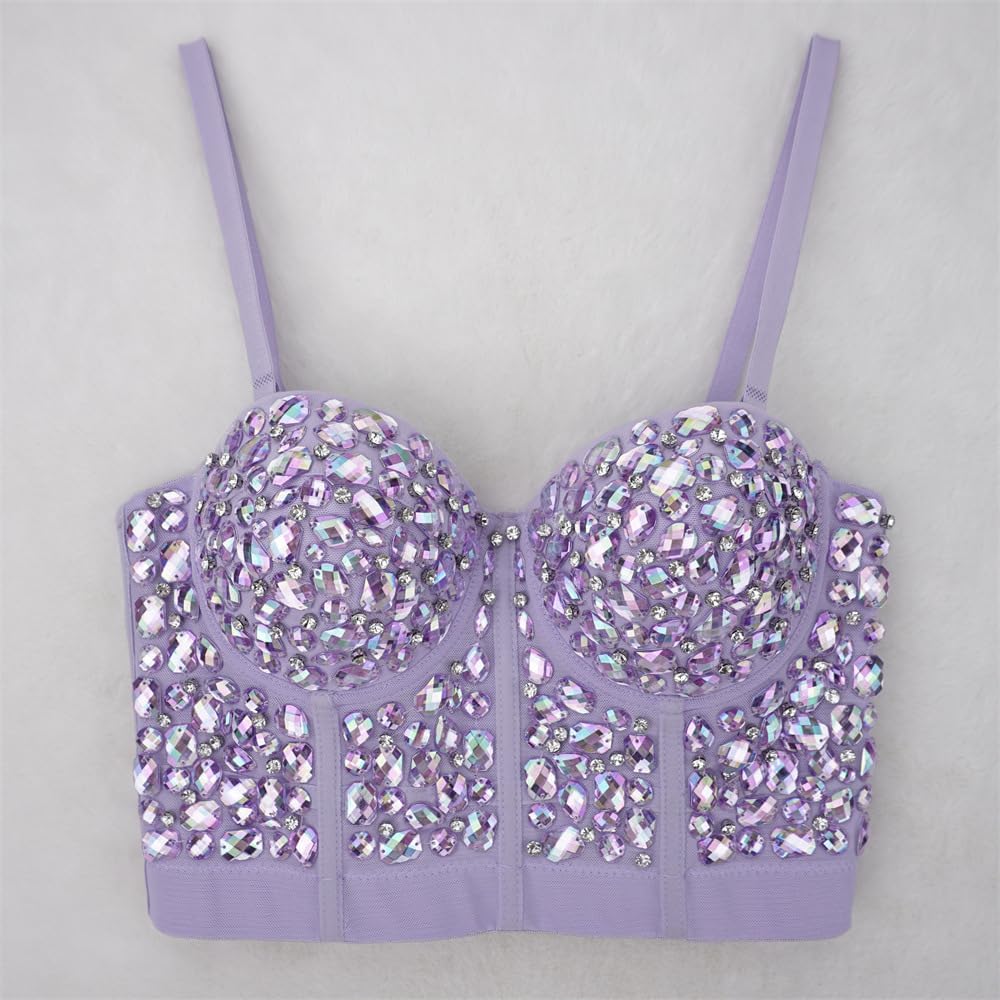 Naimo Damen Sexy Strass Bustier Push Up Crop Top Korsett BH Glitzer Kristall Tank Top Cami Weste Par