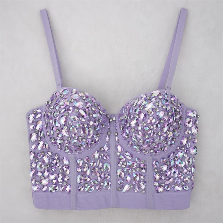 Naimo Damen Sexy Strass Bustier Push Up Crop Top Korsett BH Glitzer Kristall Tank Top Cami Weste Par