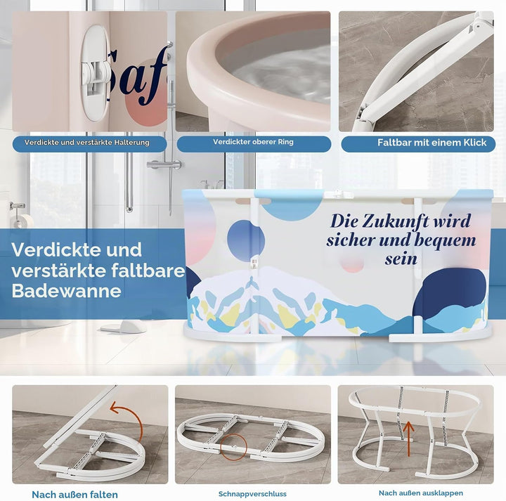Faltbare Badewanne für Erwachsene, freistehende tragbare Badewannes mit stabilem Kunststoffrahmen, z