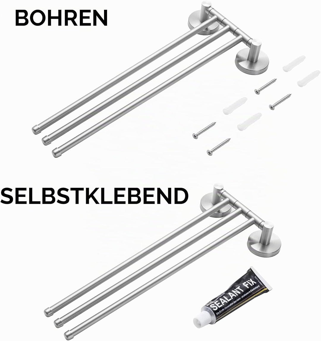 Auralum Handtuchhalter ohne Bohren/mit Bohren,180° Klappbar Handtuchstange Edelstahl Kann 5 KG Trage
