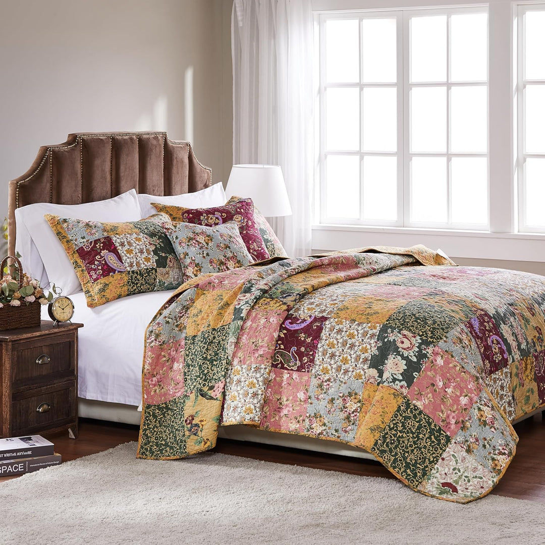 Greenland Home Patchwork-Bettwäsche-Set, 100 % Baumwolle, Patchwork-Design, Doppelbett, XL, Mehrfarb