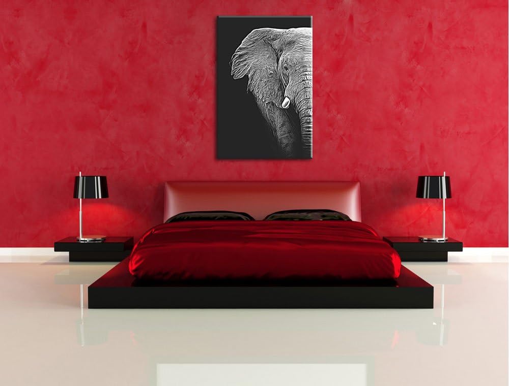 Dark Elefant Porträt Deluxe Format: 100x70 cm auf Leinwand, XXL riesige Bilder fertig gerahmt mit Ke