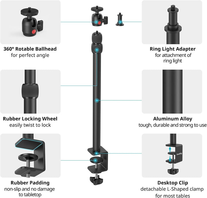 SMALLRIG Kamera-Schreibtischhalterung, C-Ständer, 38,1 cm - 88,9 cm, Verstellbarer Schreibtisch-Stat
