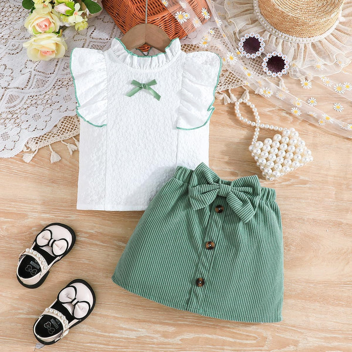 Kleinkind Baby Mädchen Outfits Rüschen Ärmellose Hemden Tops + Elegant Schleife Mini Rock 2 Stück Fr