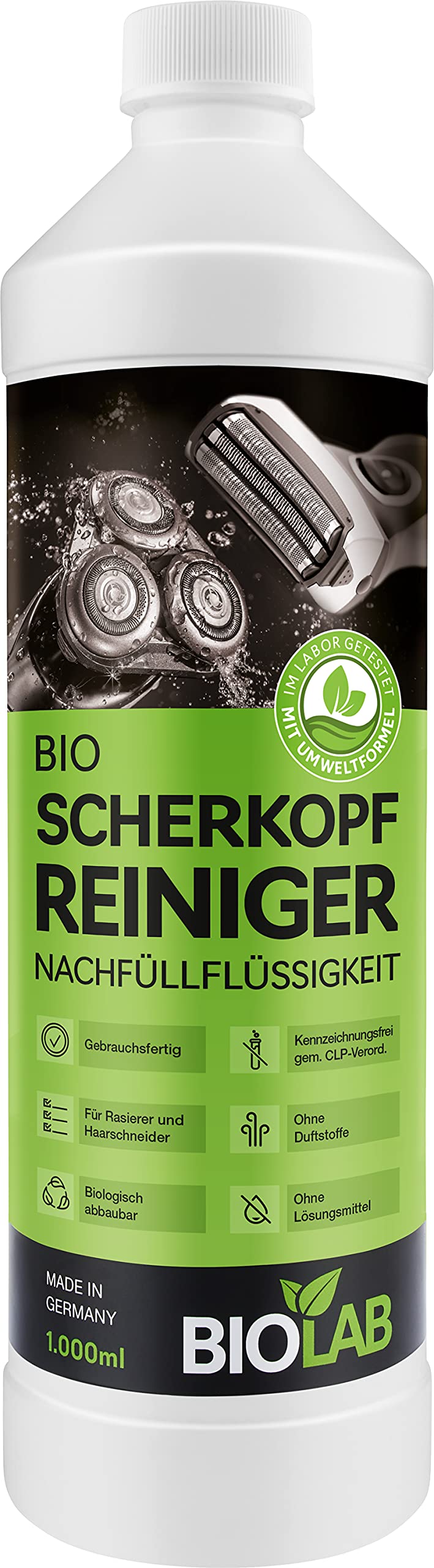 BIOLAB Bio Scherkopfreiniger (1000 ml) Nachfüllflüssigkeit für Clean & Renew, passend für Braun Seri