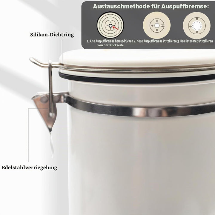 Coffee Bean Container (1.8 L), Airtight, Coffee Canister, Stainless Steel Material, Suitable for Cof