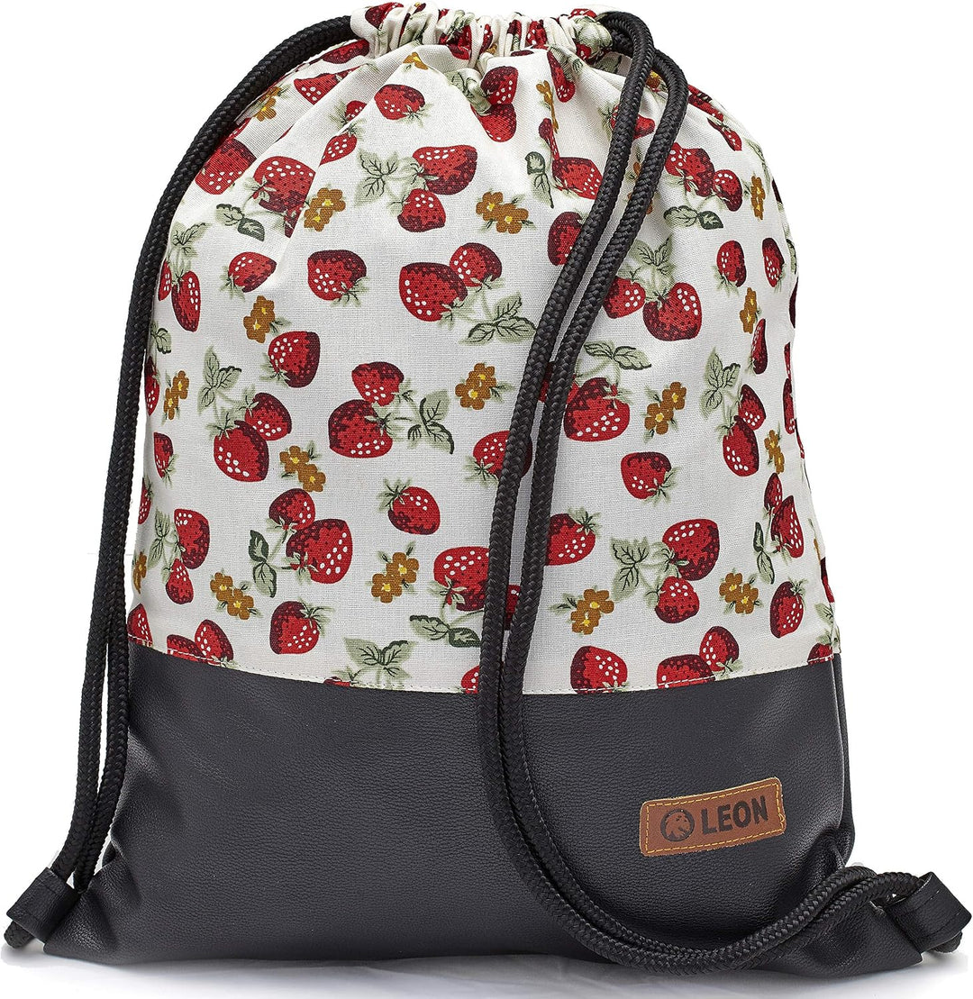 LEON Turnbeutel mit Innentaschen Reissverschluss Rucksack Beutel Tasche Damen Männer &amp; Teenager Gym