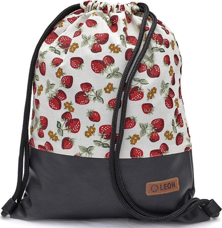 LEON Turnbeutel mit Innentaschen Reissverschluss Rucksack Beutel Tasche Damen Männer &amp; Teenager Gym