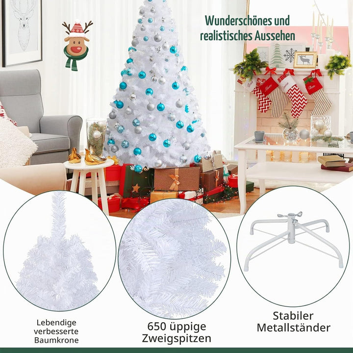DREAMADE 150/180/210/240cm Weihnachtsbaum Weiss, Künstlicher Tannenbaum mit Metallständer, Christbau