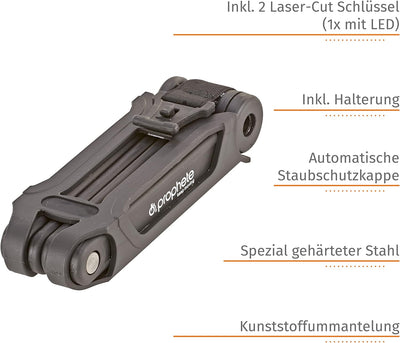 Prophete Faltschloss | Fahrradschloss | Länge: 85 cm | Speziell gehärteter Stahl | 2 Schlüssel | Kun