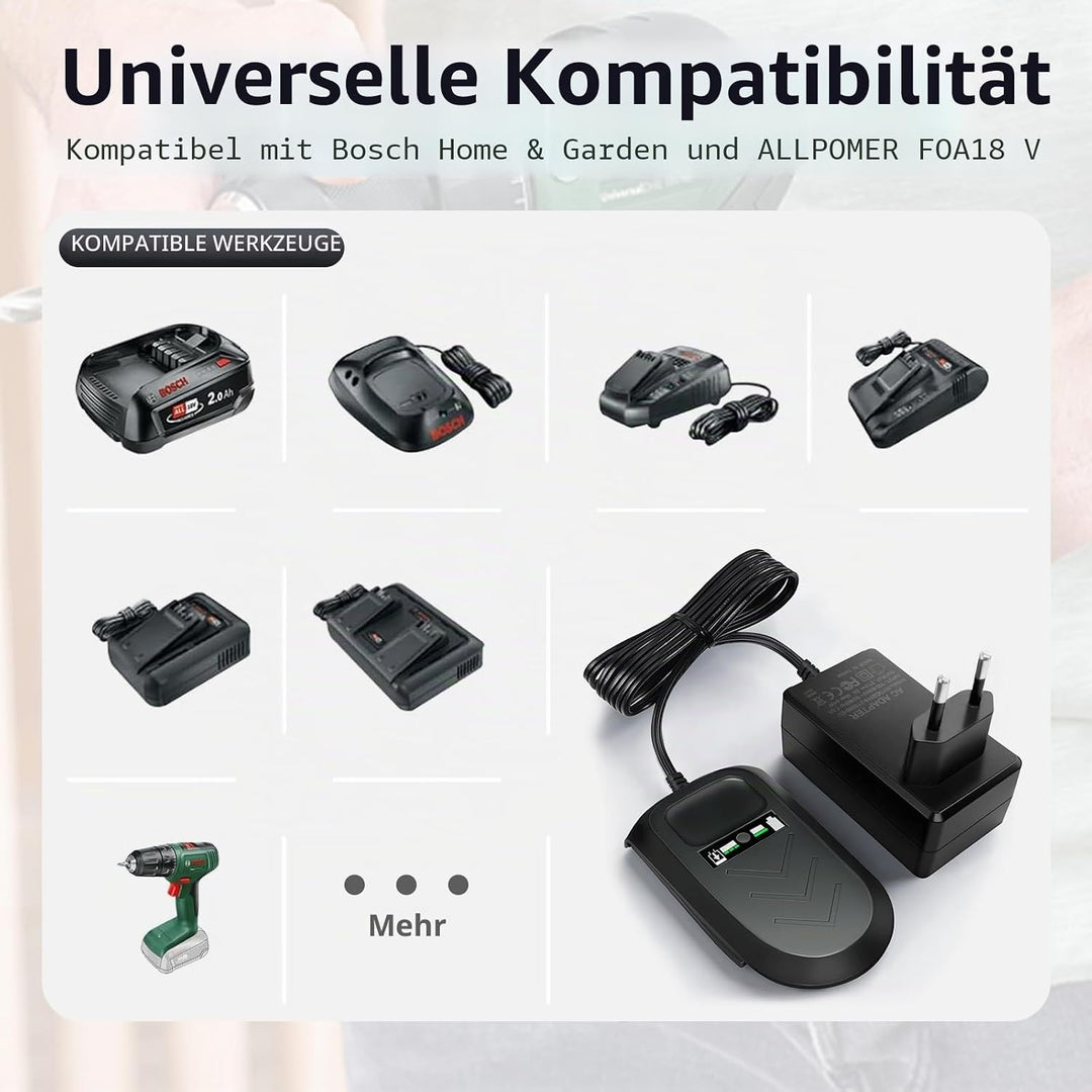Schnellladegerät, kompatibel mit Bosch-Ladegeräten, 18V-Netzteil, geeignet für Bosch PBA-Ladegeräte
