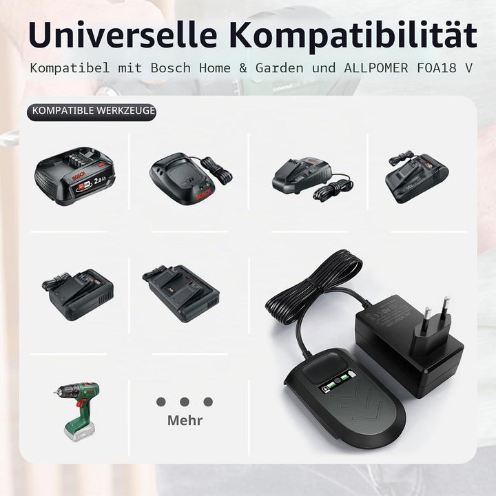 Schnellladegerät, kompatibel mit Bosch-Ladegeräten, 18V-Netzteil, geeignet für Bosch PBA-Ladegeräte