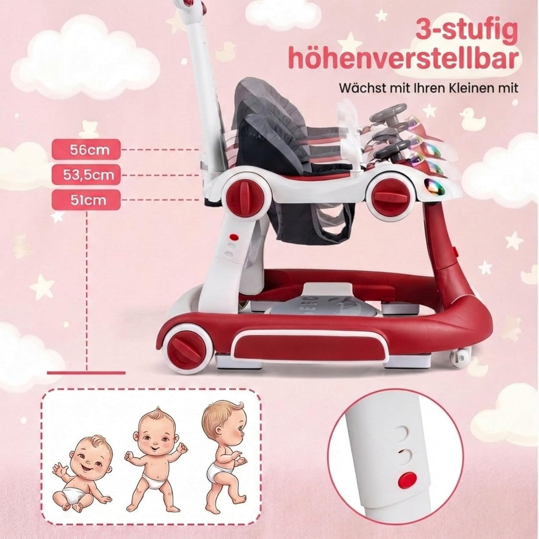 COSTWAY 7 in 1 Lauflernhilfe mit Verdeck, Lauflerwagen mit einstellbarer Höhe & Geschwindigkeit, Bab