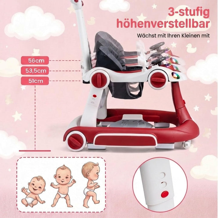 COSTWAY 7 in 1 Lauflernhilfe mit Verdeck, Lauflerwagen mit einstellbarer Höhe & Geschwindigkeit, Bab