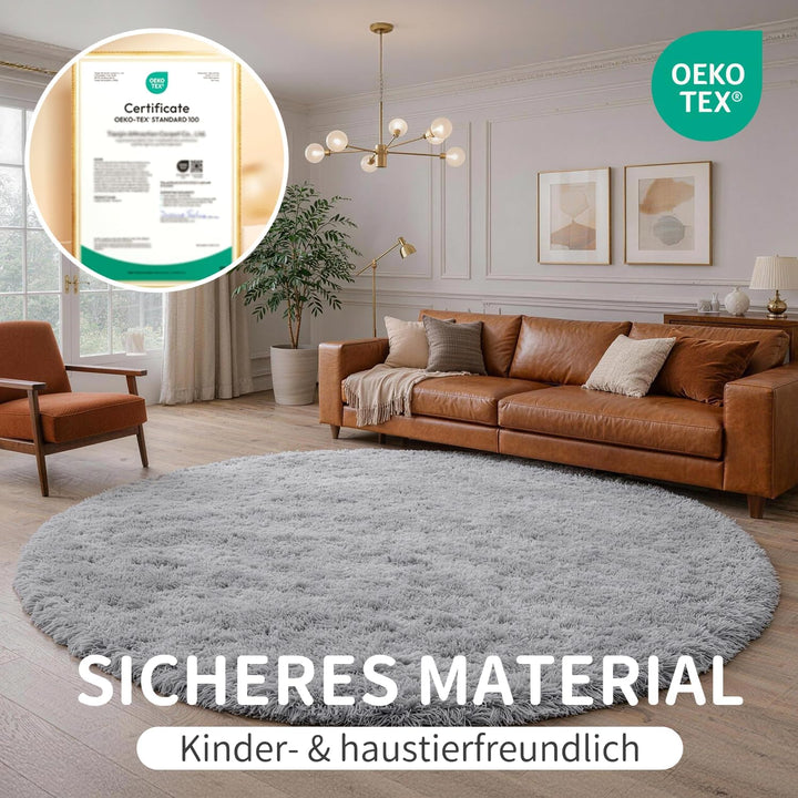 VOFUSHON Schlafzimmer Shaggy Plüsch runden Teppich Bunte Batik Faux Flauschiger Samt Moderne Innente