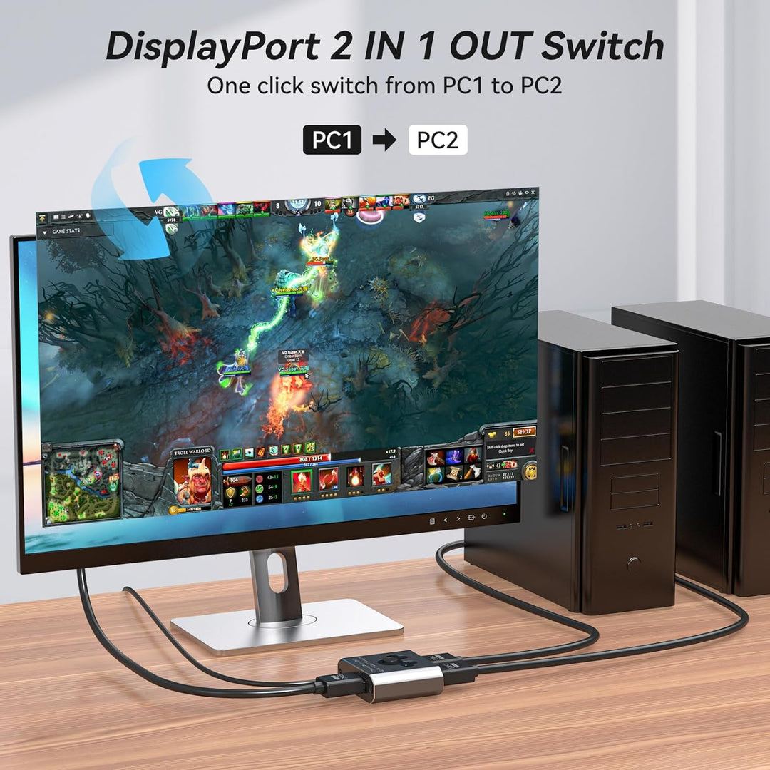 PVBCTCSID 8K60Hz Displayport Switch 2 in 1 Out DP 1.4 Switch 4K144Hz Displayport Umschalter Display