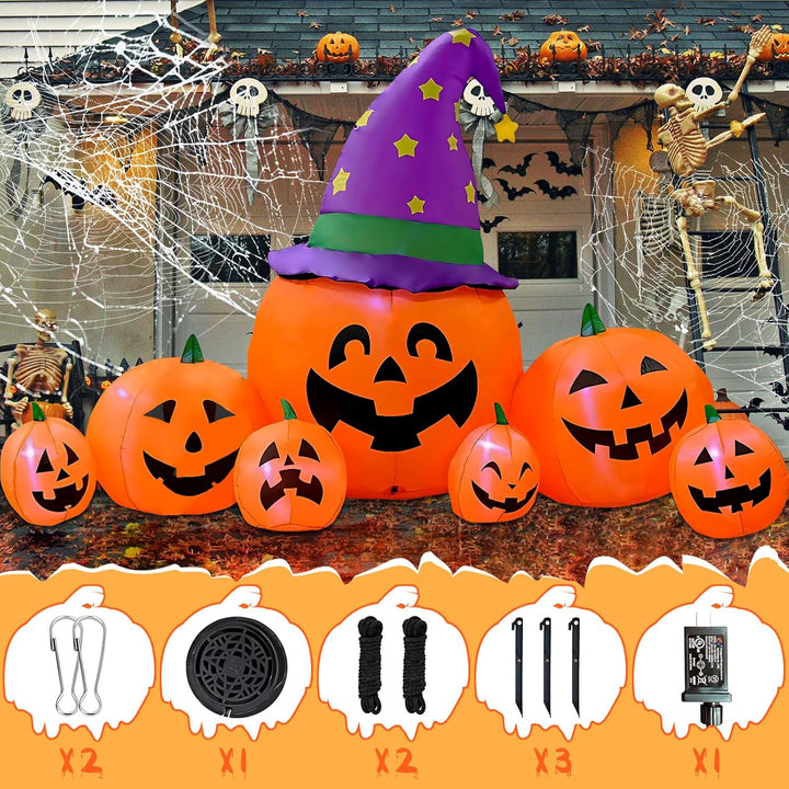 Kalolary Halloween Aufblasbarer Kürbis, 7.9FT Dekoration Set mit eingebauten LEDs, Orange 7.9ft Kürb