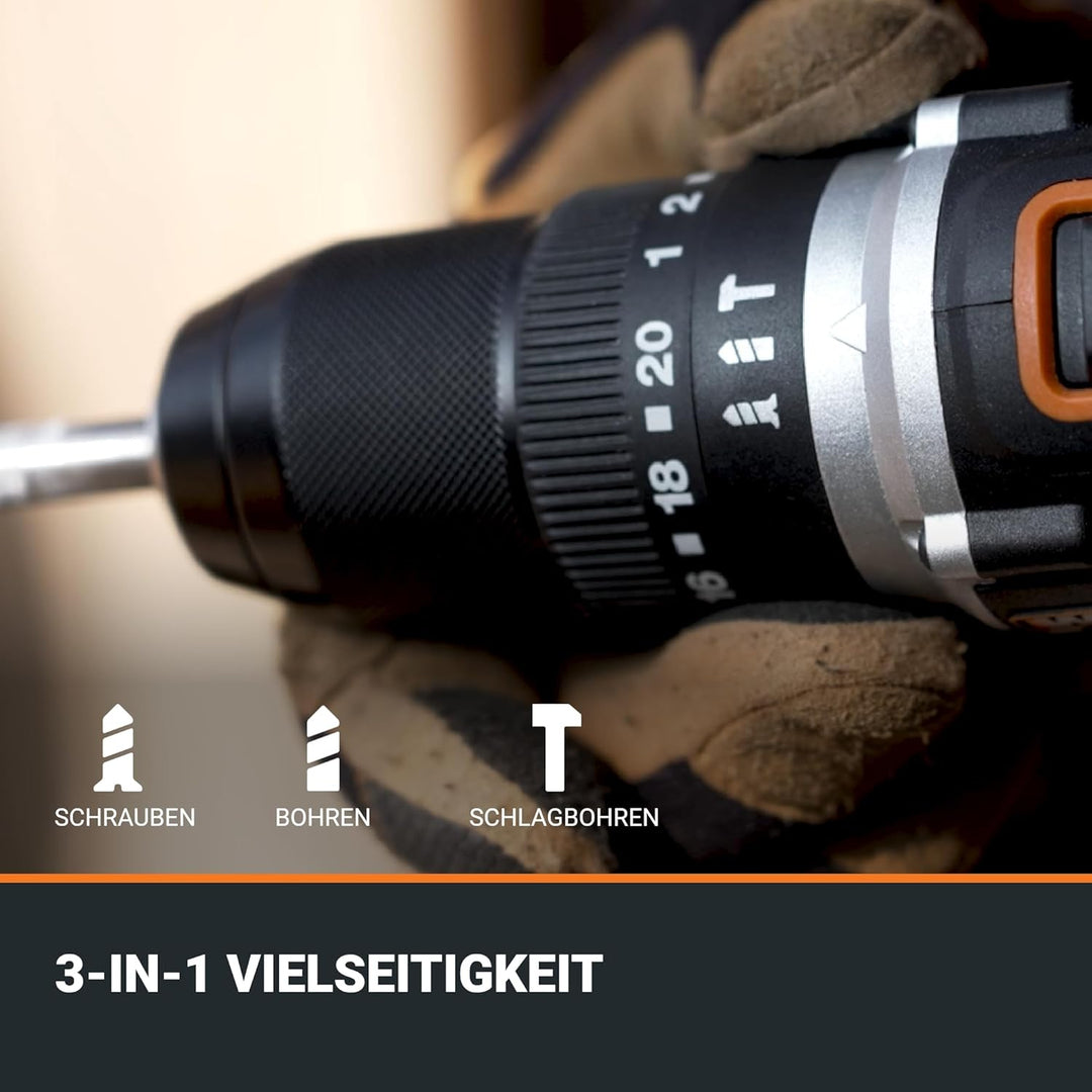 WORX Nitro WX355.9 Profi Akku Schlagbohrschrauber – bürstenloser Motor – 55Nm, Schlagzahl 33600/min,