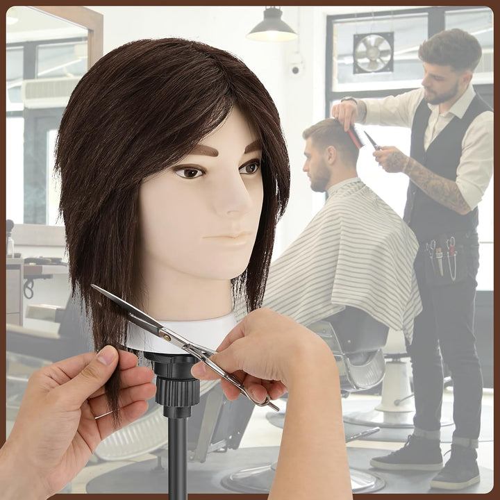 TwoWin 33 cm (13 Zoll) Frisierkopf Echthaar, Mann Friseurkopf Übungskopf 100% echthaar, Trainingskop